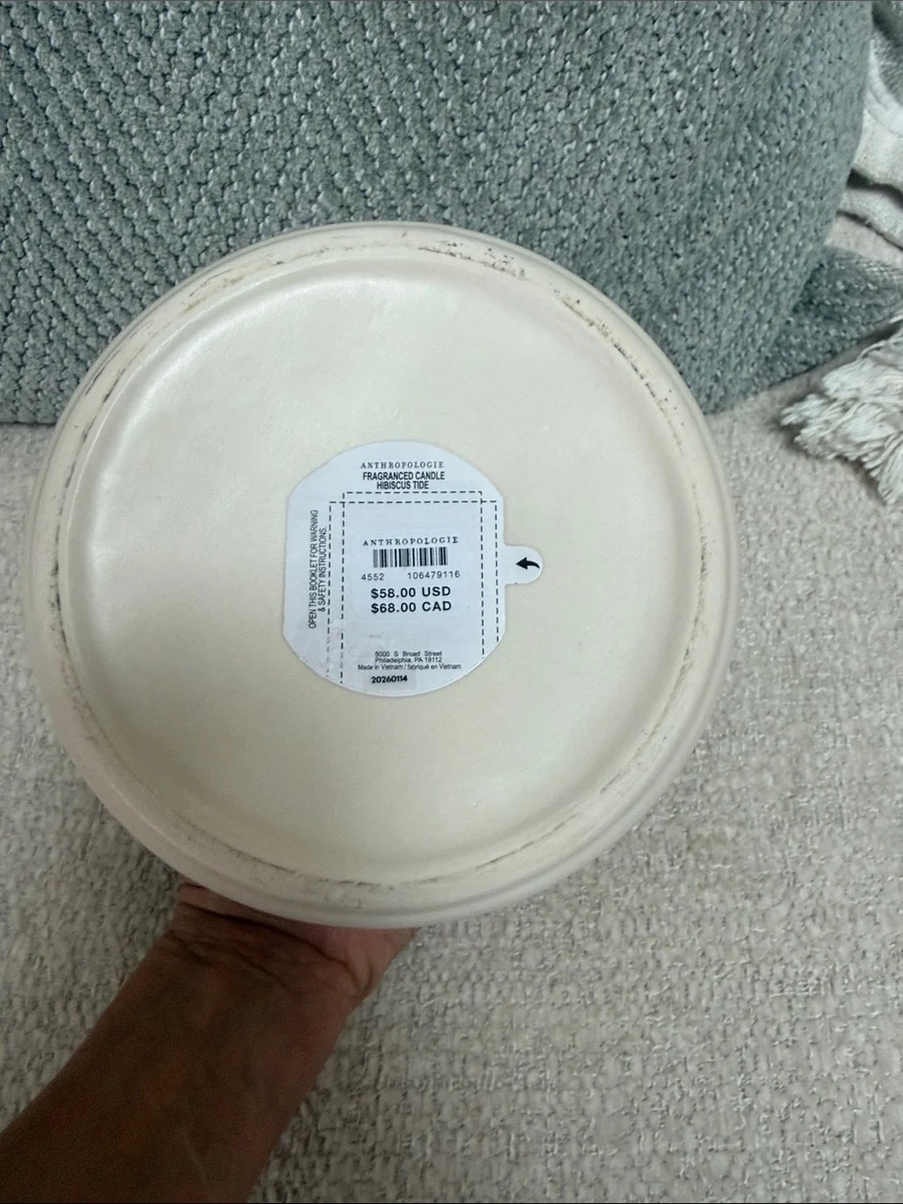 Anthropologie Cream Ceramic Jar with Lid